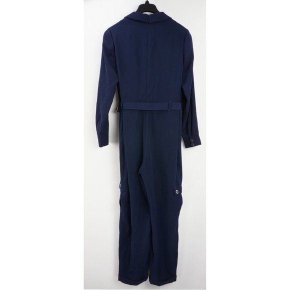 New 315$ Ted Baker Flan Belted Jumpsuit Size 4 Women's Blue Crepe Long Sleeve - Picture 5 of 12